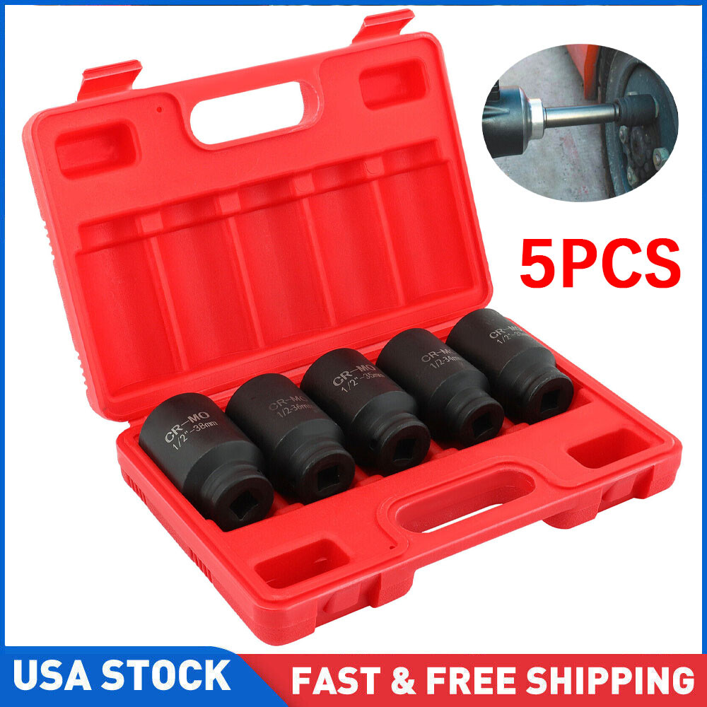 1/2'' Drive 6 POINT Deep Spindle Axle Nut Socket Set 5pcs 33 34 35 36 38mm