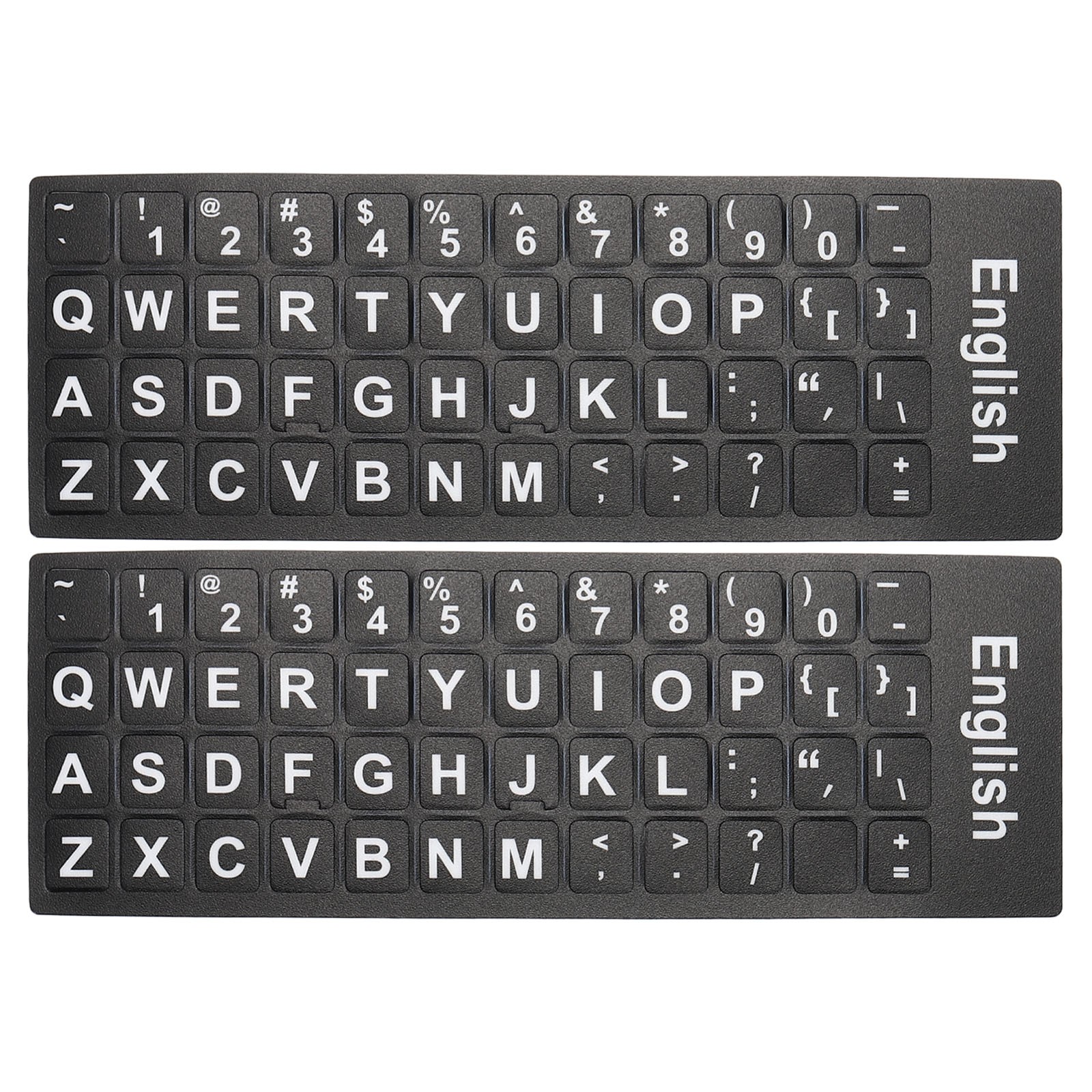 English Keyboard Stickers Cover Frosted, Black Background White Lettering 2pcs