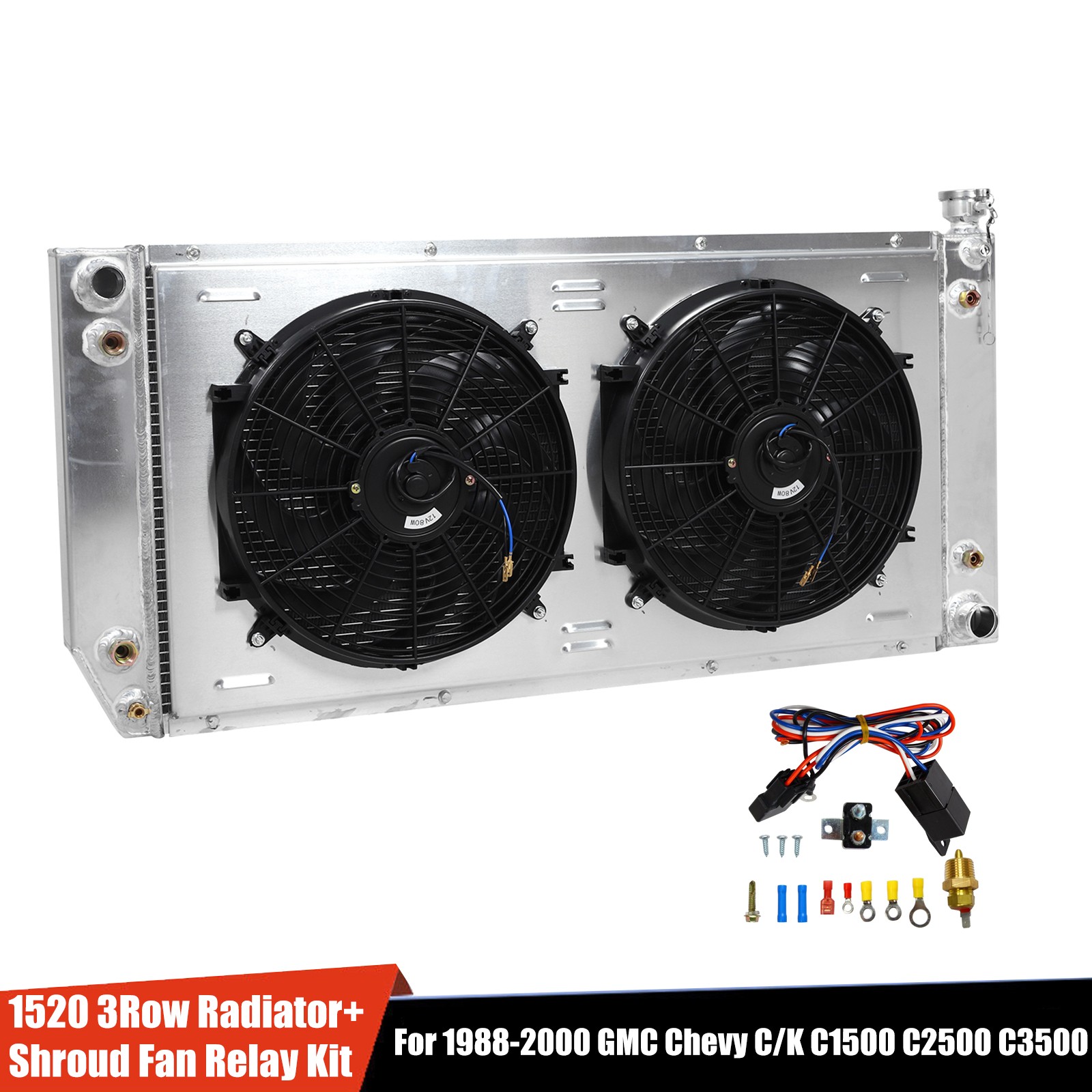 1520 3 Row Radiator Shroud Fan Fits 1988-00 Chevy GMC C/K C1500 2500 3500 5.7L