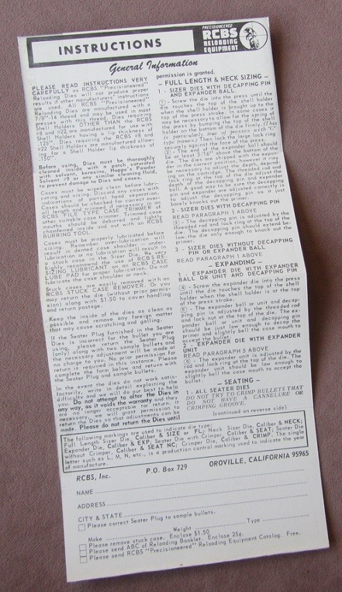 Vintage RCBS Instructions Reloading Dies + Tools Die Rifle + Pistol Sets