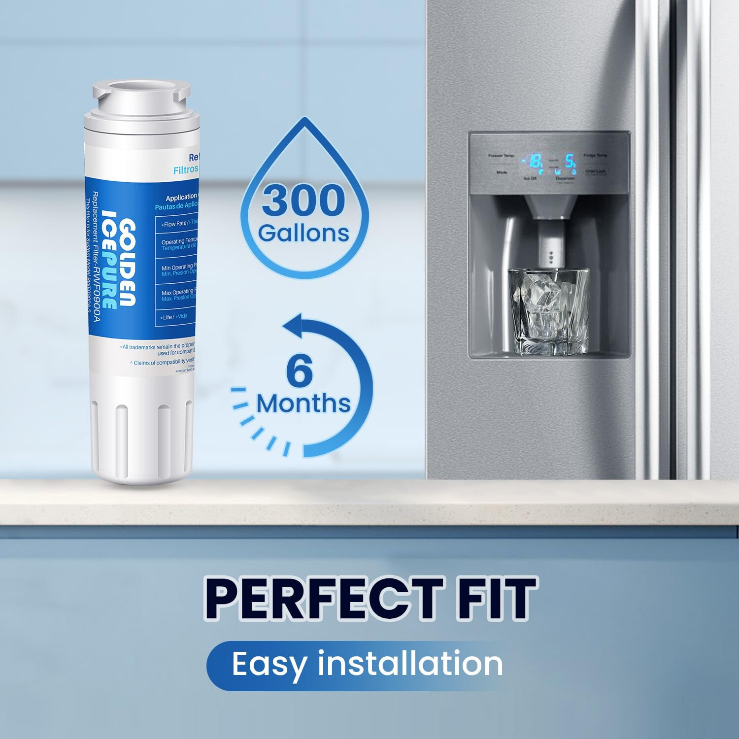 UKF8001 Refrigerator Water Filter Replacement for 4396395, RWF0900A, 3PACK
