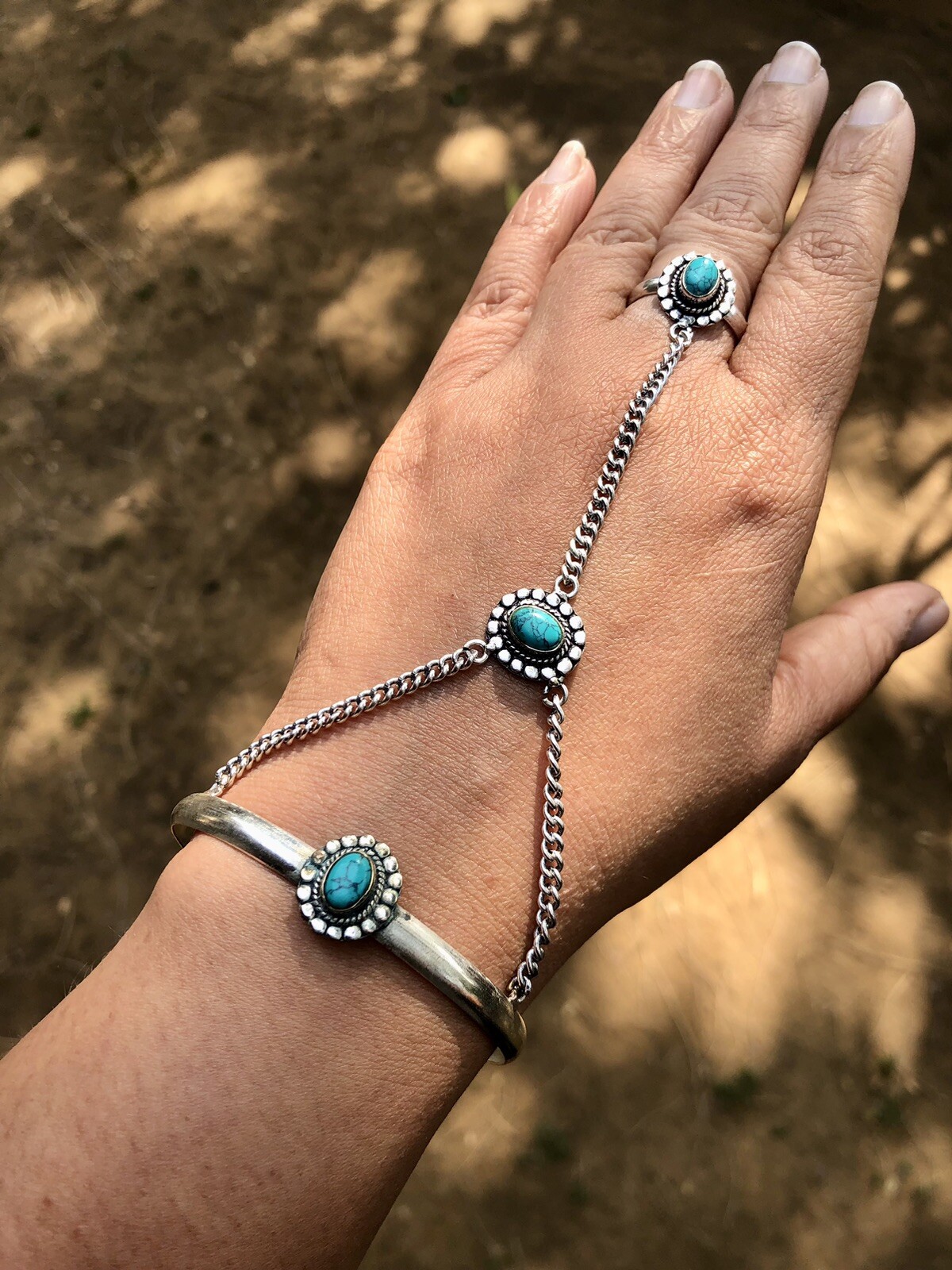 Handmade Cuff Bangle Ring Jewelry German Silver, Natural Turquoise Gemstone 7