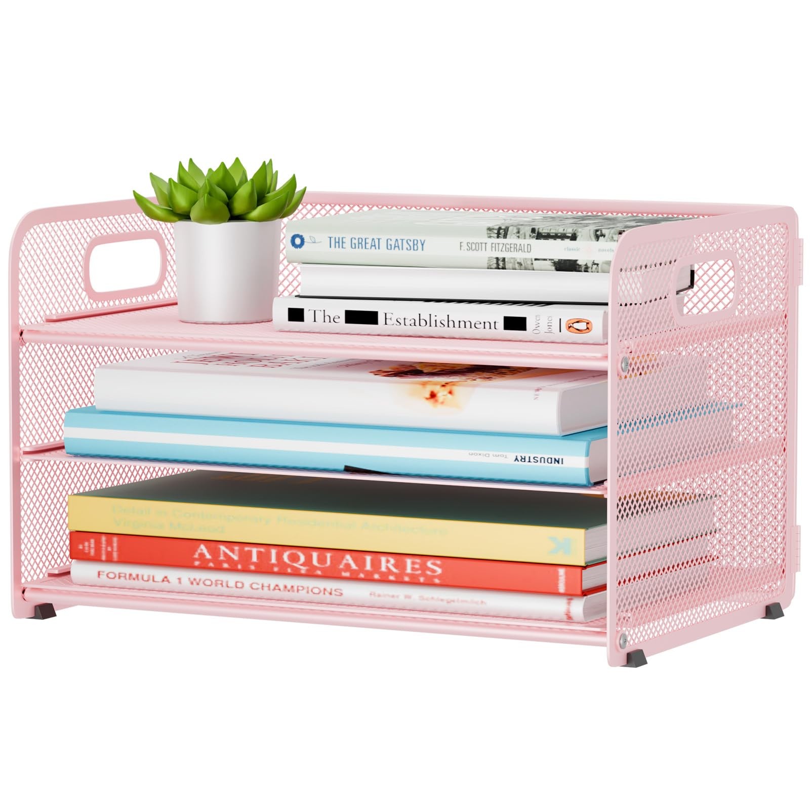 3 Tier Paper Letter Tray Organizer Desk Mesh File Folder Document Pink