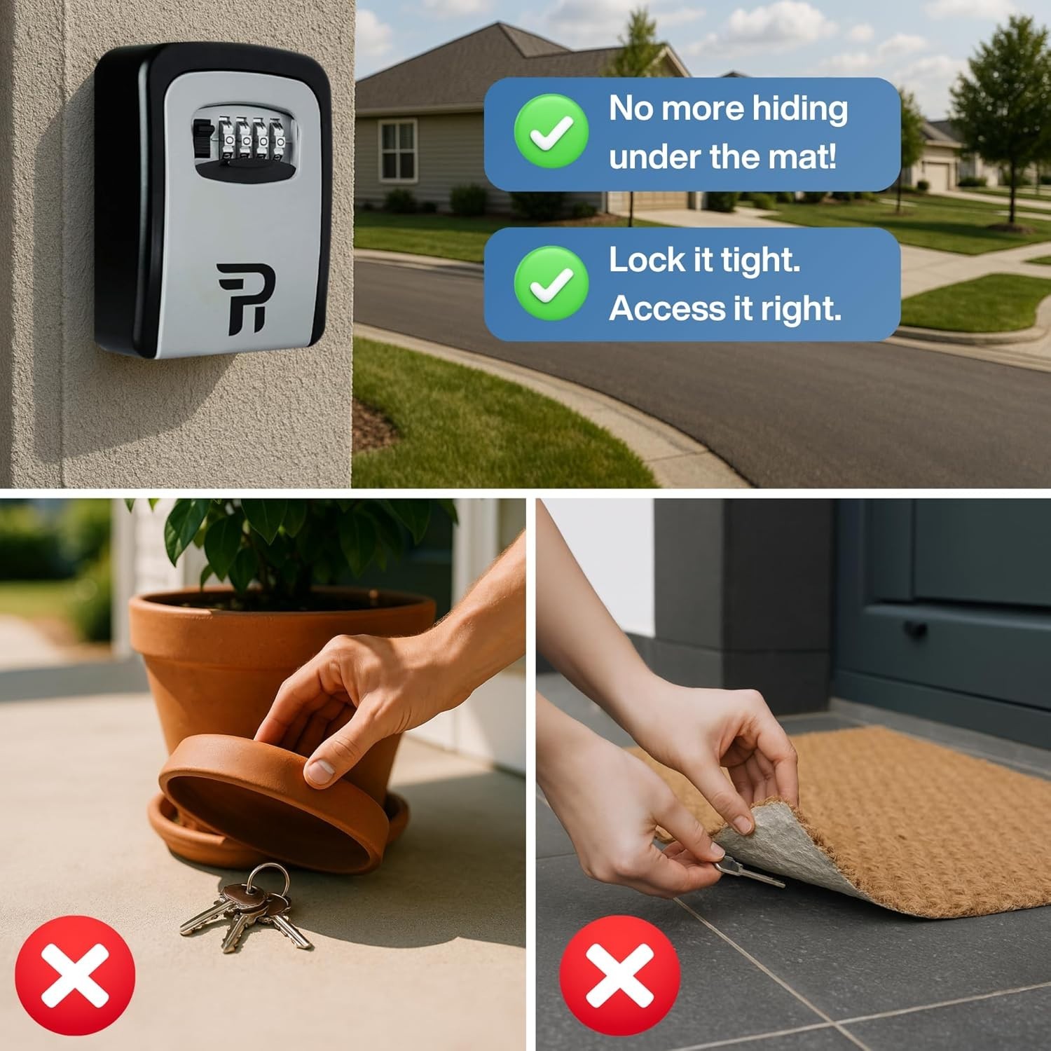Key Lock Box with Code for Outside - Durable Wall Mount Lockbox for Keys and ...