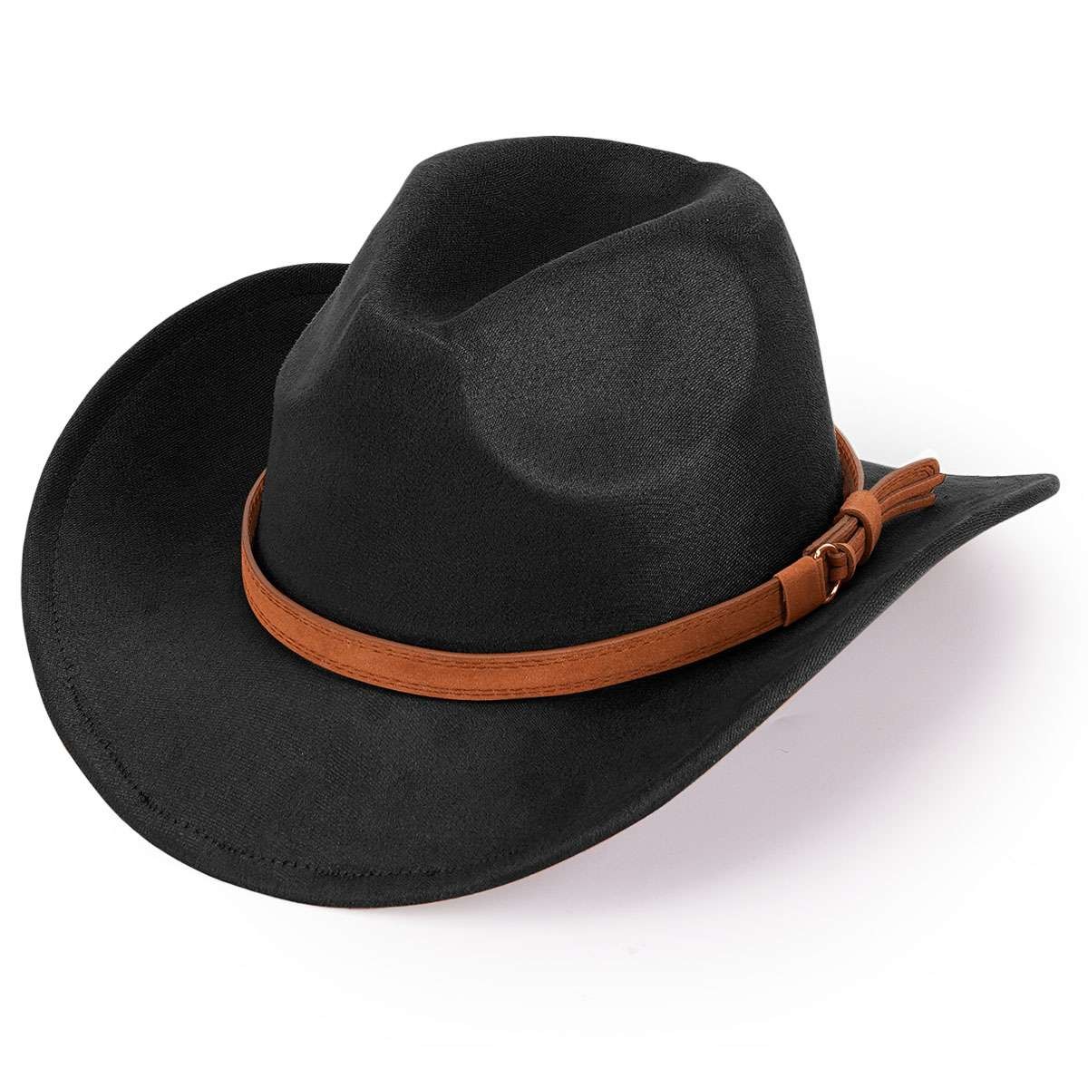 Western Vintage Hat Suede Leather Cowboy Hats Men Women Cowboy Brown Hat w/ Band