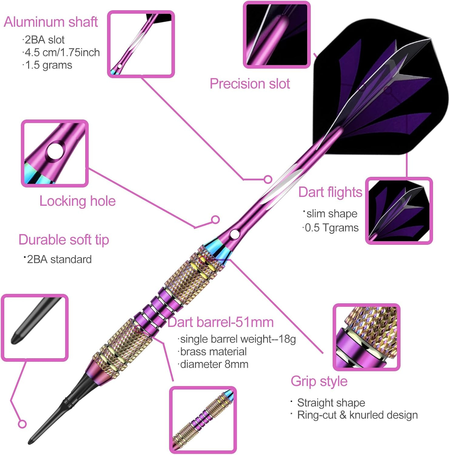 Soft Tip Darts Set 18/20 Grams - Professional Darts Plastic Tip with Brass Barre
