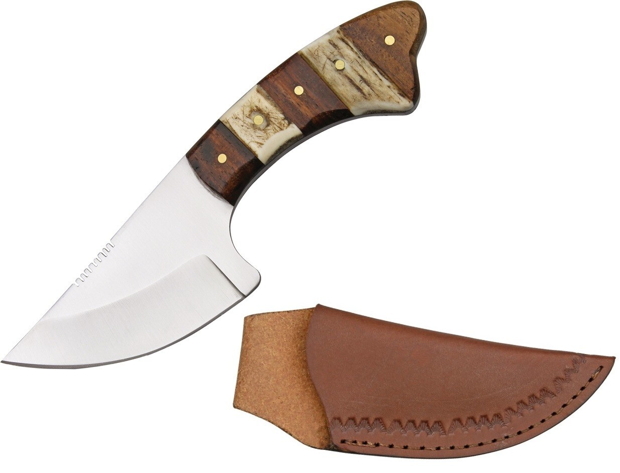 Steel Stag Short Fixed Knife 3.25" Stainless Full Tang Blade Grooved Stag/Wood