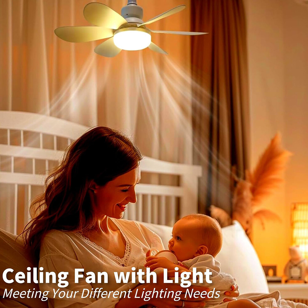 2Pack Socket Ceiling Fans with Light & Remote Socket Fan light with Dimmable Led