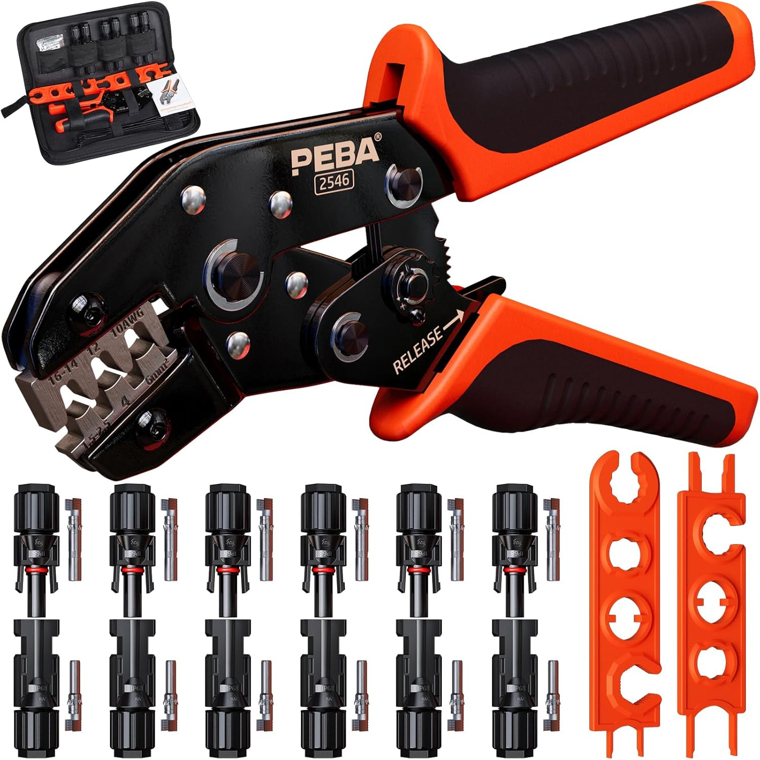 Crimping Tool Kit, Solar Crimper for AWG 16-10 Solar Panel Cable Wire, with 6 Pa