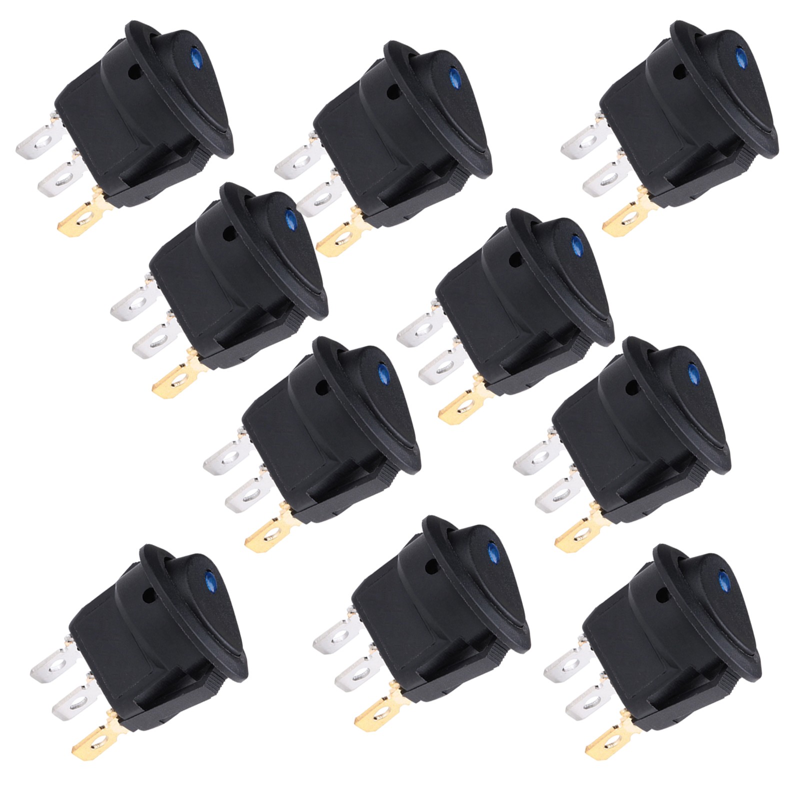 10 Pack 12V Car Round Rocker Dot Boat Blue LED Light Toggle ON/OFF Switch A