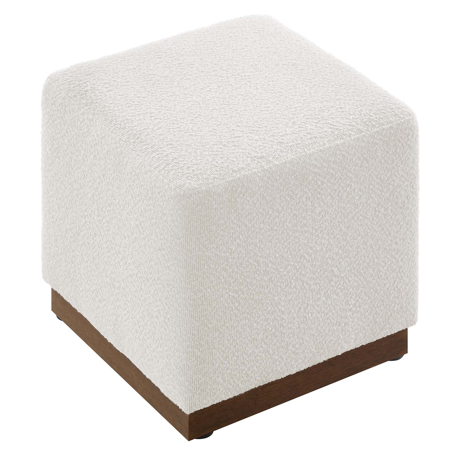 Modway Tilden 17" Square Boucle Upholstered Ottoman in Cloud Walnut