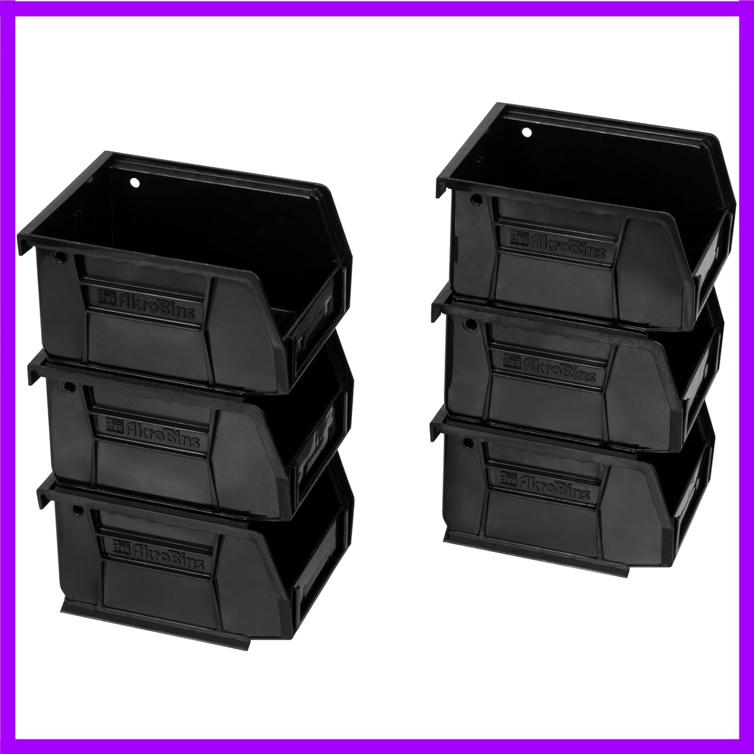 Efficient Organization with AkroBins Stackable Bins - Heavy-Duty, Black, 6-Pack