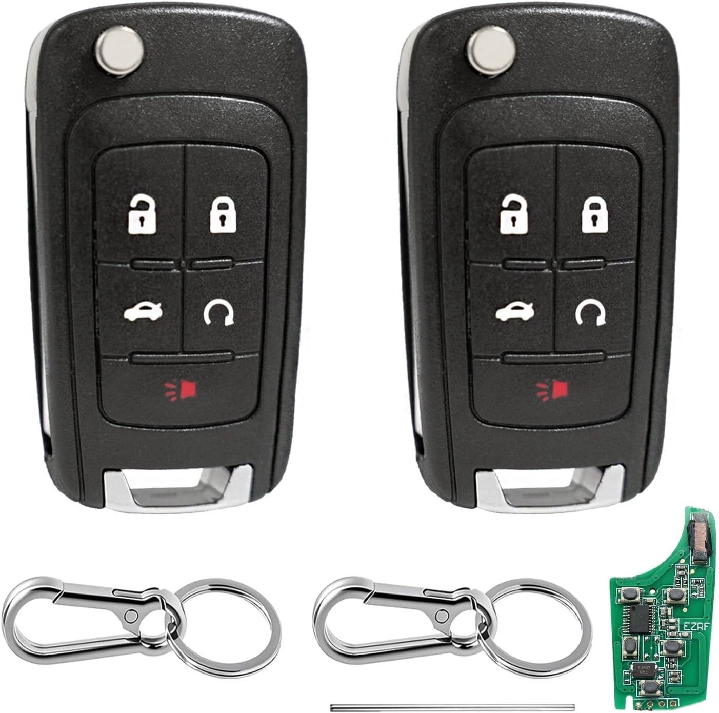5 Button Keyless Entry Remote Control Flip Key Fob Replacement for Chevy Cruz...