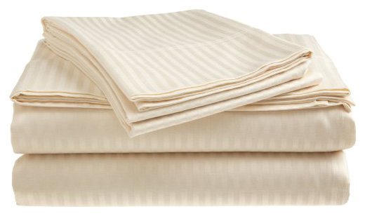 Queen Size Beige 400 Thread Count 100% Cotton Sateen Dobby Stripe Sheet Set