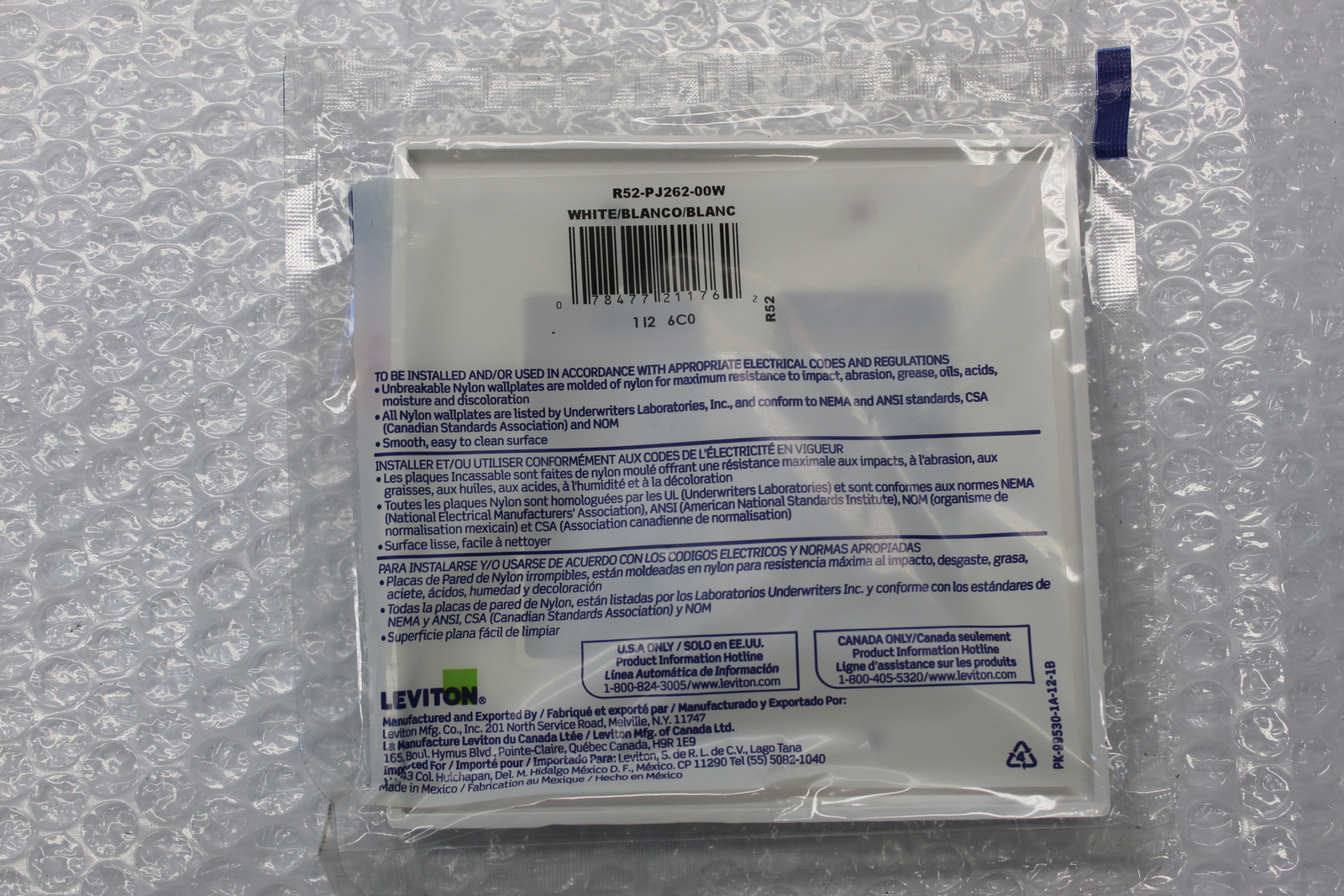 LEVITON R52-PJ262-00W WALLPLATE CLEAR NSMP
