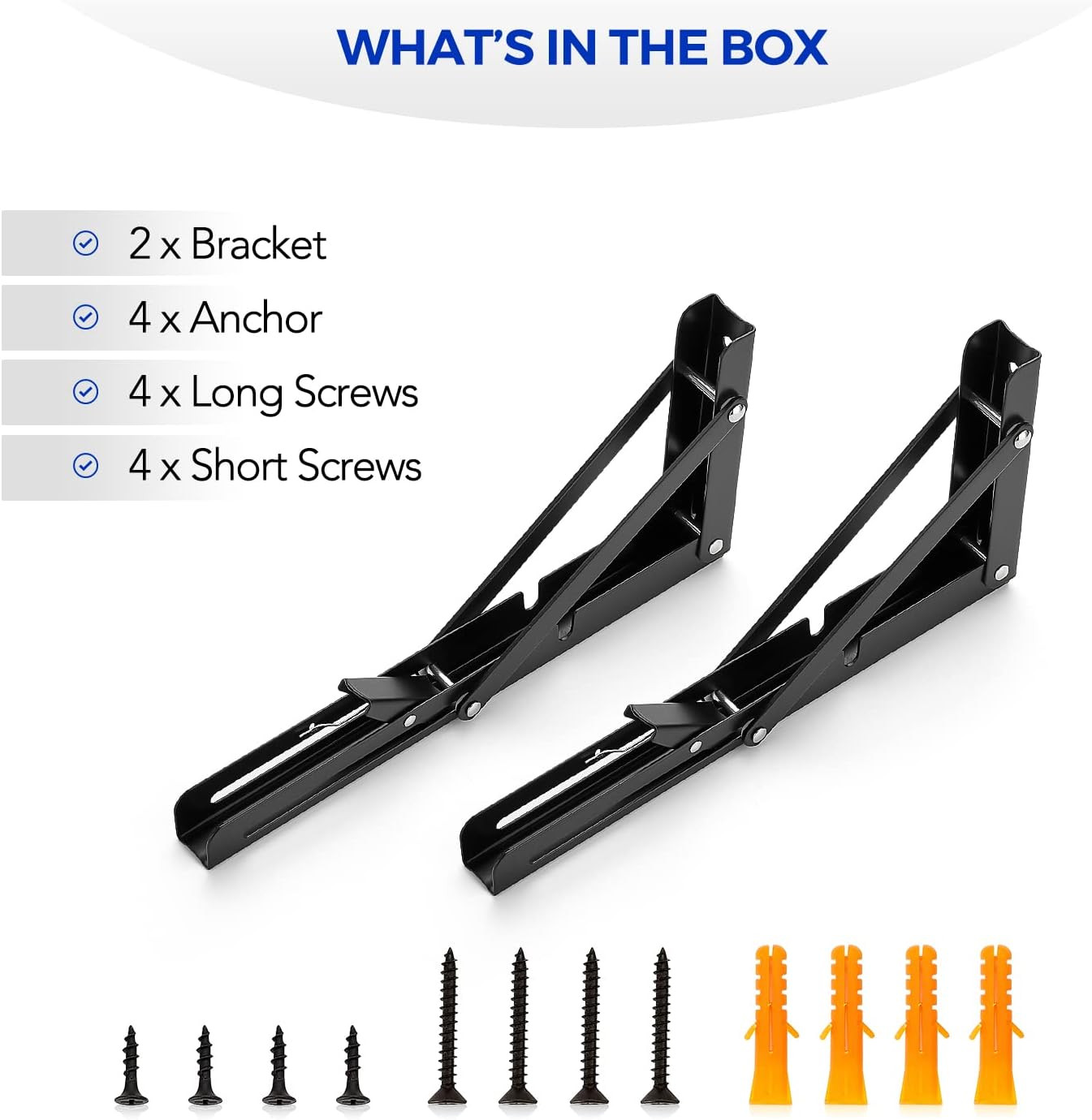 2 Pack 10 Inch Folding Shelf Brackets – Matte Black, Heavy Duty Collapsible B...