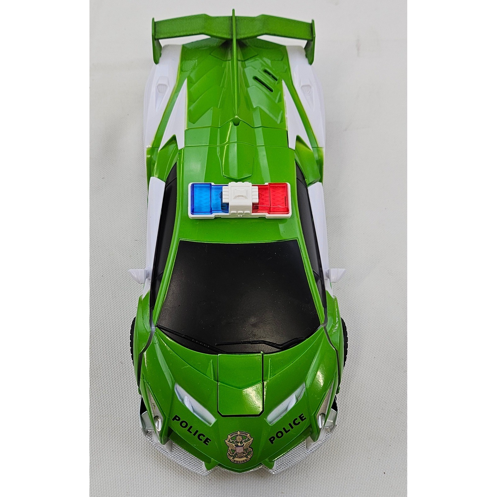 FDJ Green Transforming Police Car Toy Robot 2.4G RC Sports Car 8" No Remote