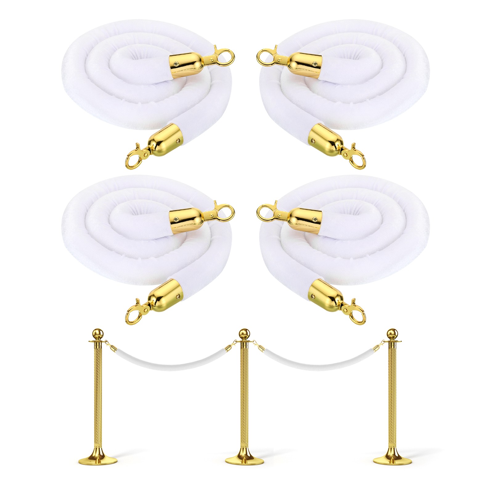 4Pcs 5Ft White Velvet Stanchion Rope Barrier Rope for Crowd Control