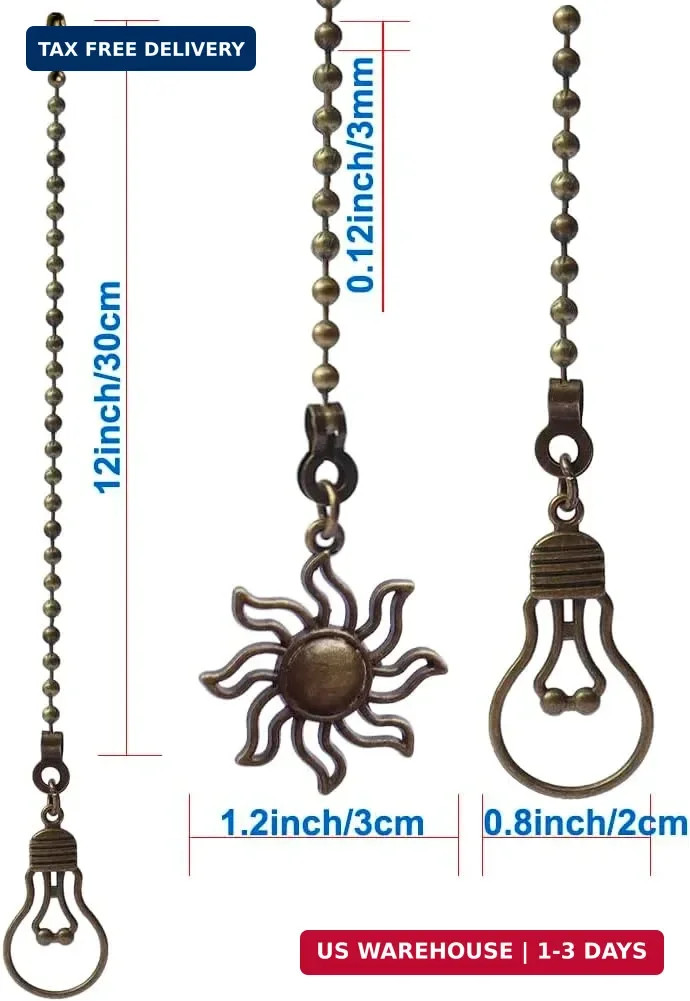 4 Pack Ceiling Fan Pull Chain, 12 Inch Pull Chains Extension, Fan and Bulb Shape