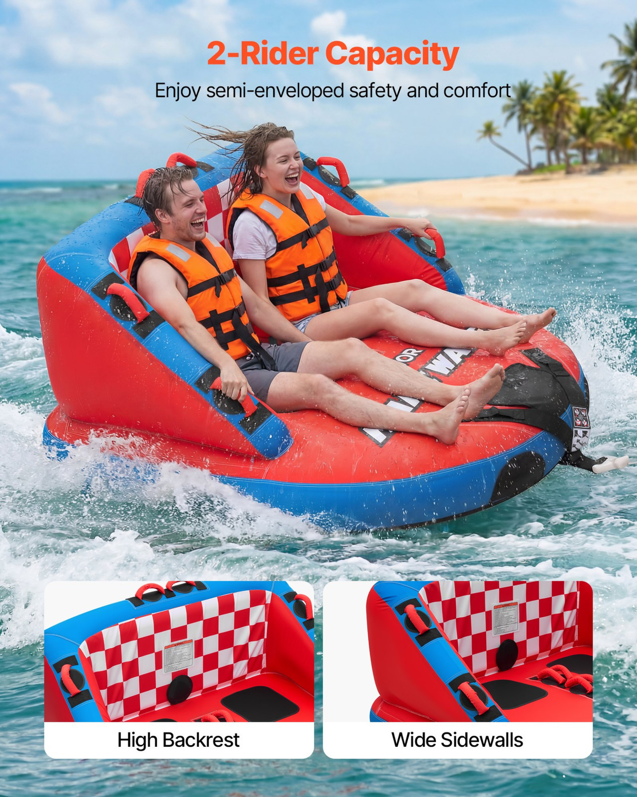 2 Rider Towable Tube 340LBS Inflatable Boat Tube Nylon Cover Dual Tow