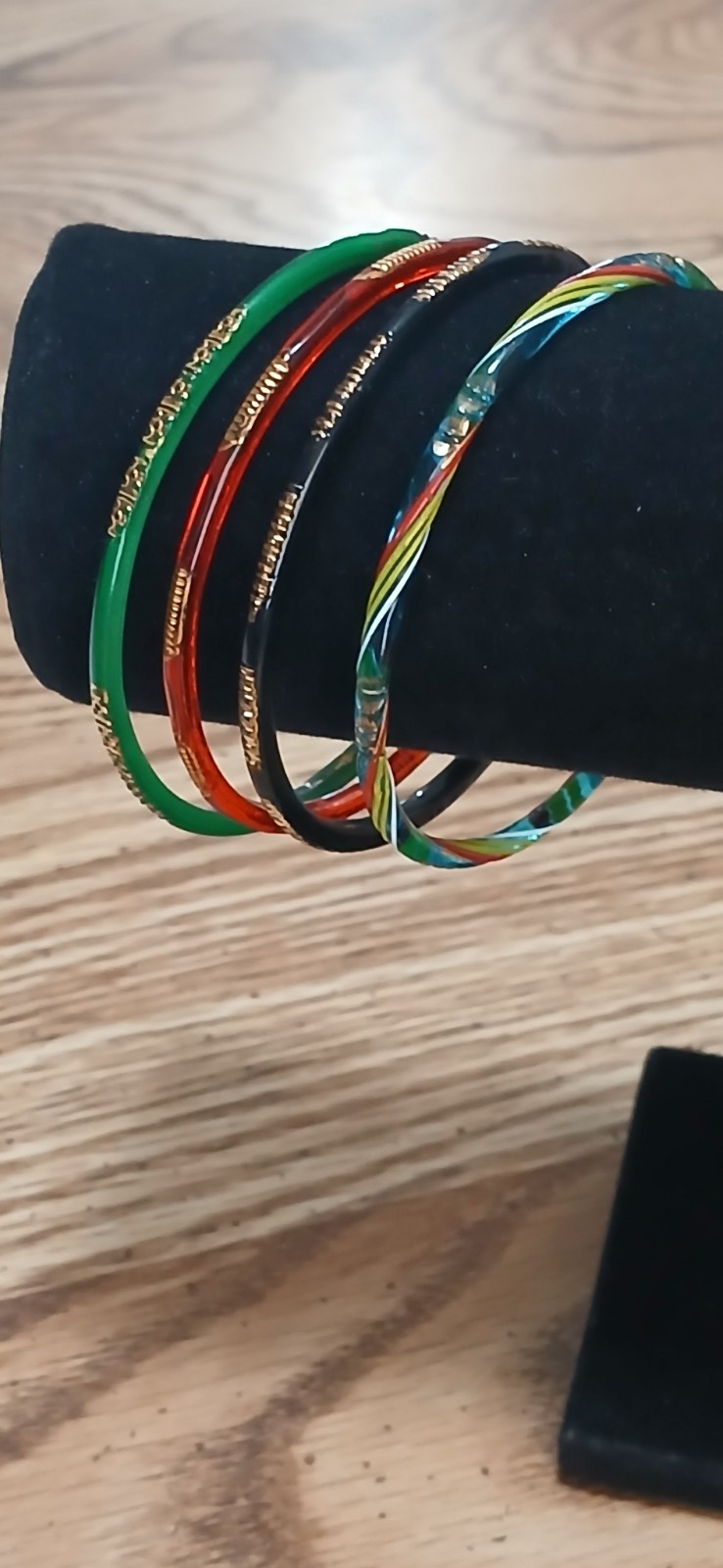 Lot 4 India Glass Bangle Bracelets Green Blue Orange Black Gold Accents