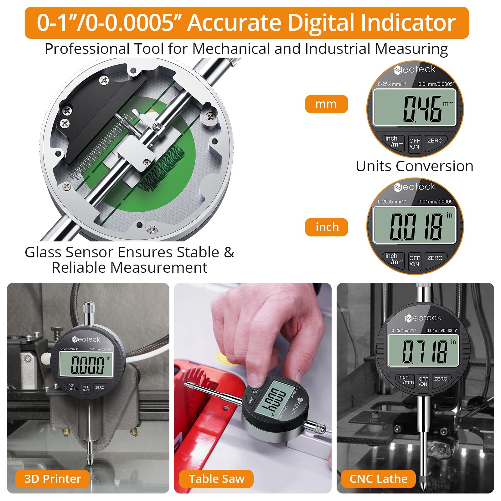 Neoteck 1" Digital Dial Indicator Set + 0.03" Test