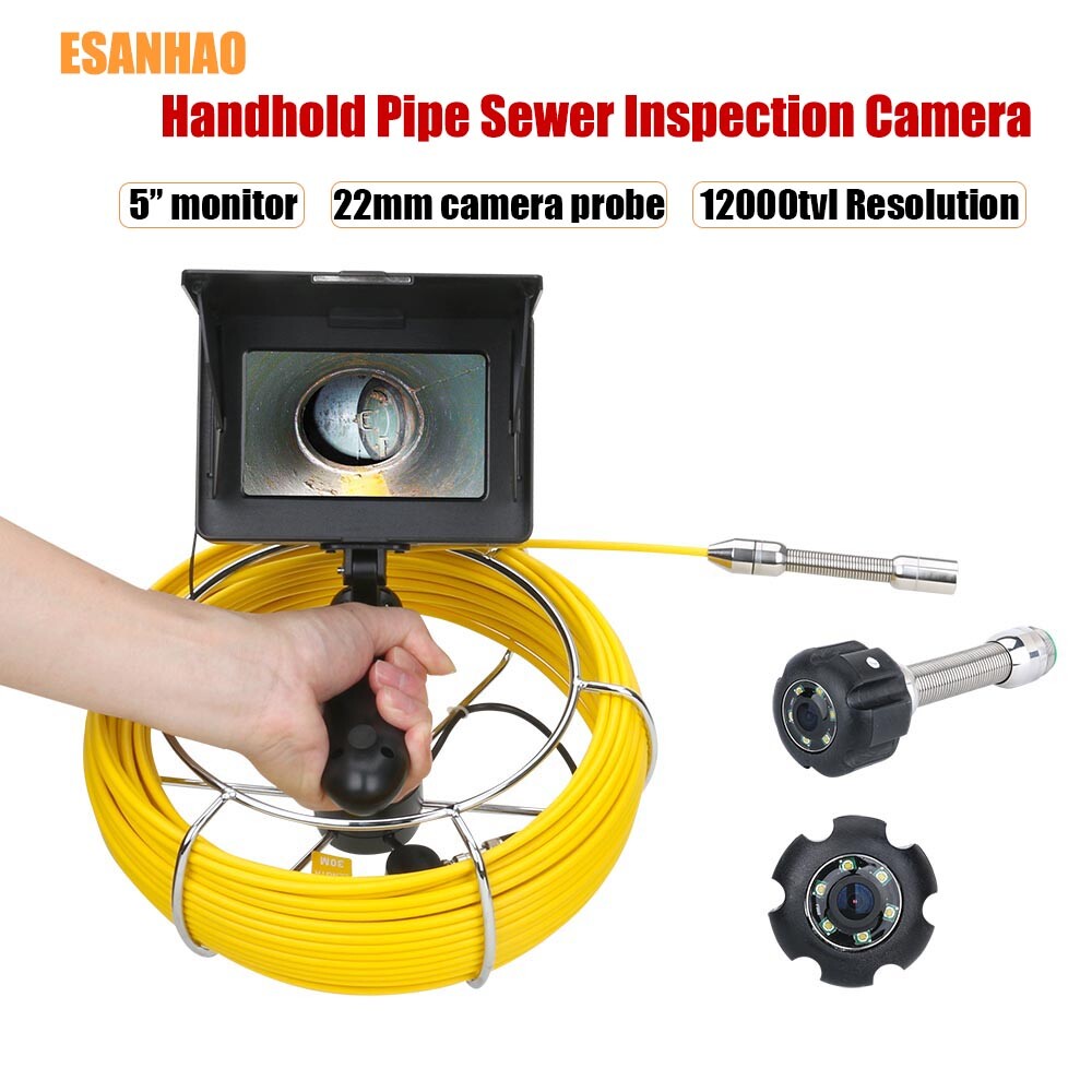 30M 5 inch 22mm Handheld Industrial Pipe Sewer Inspection Camera 1200TVL IP68