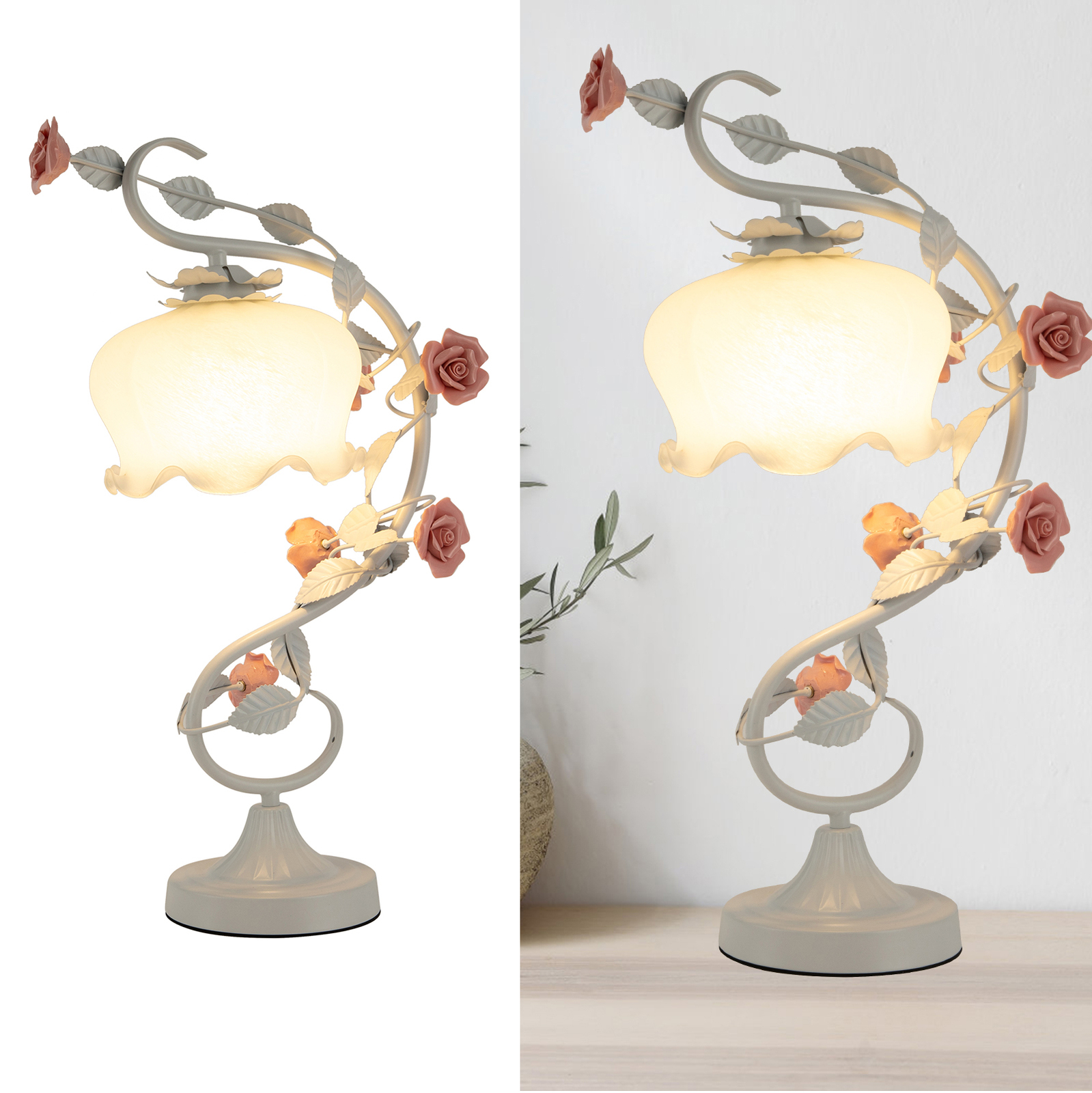 Flower Table Lamp Lily Shaped Glass Green Bedside Desk Light Gorgeous Ornament