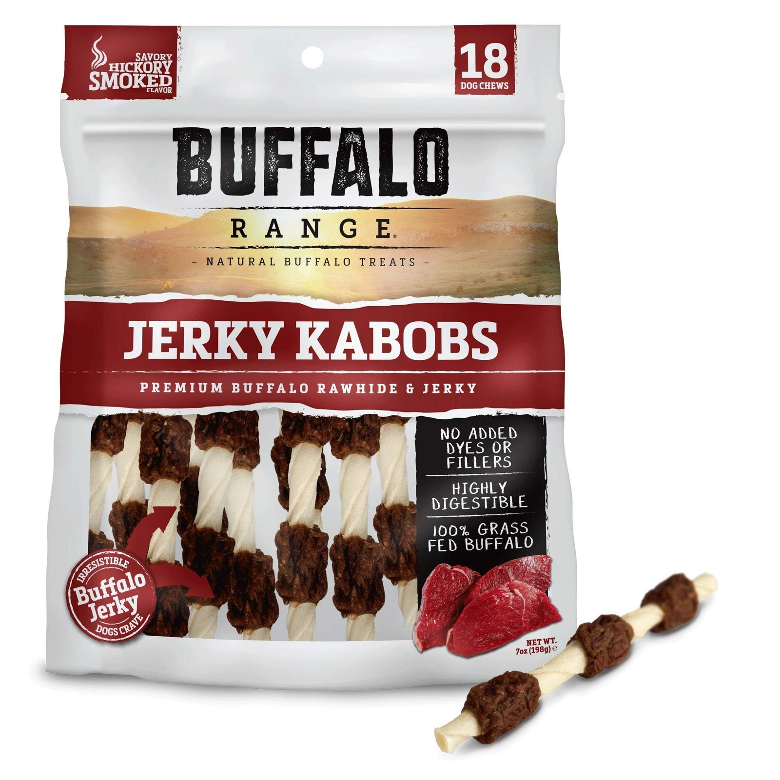 Buffalo Range Rawhide Jerky Kabobs, Jerky Dog Treat, Grass-Fed Buffalo Rawhid...