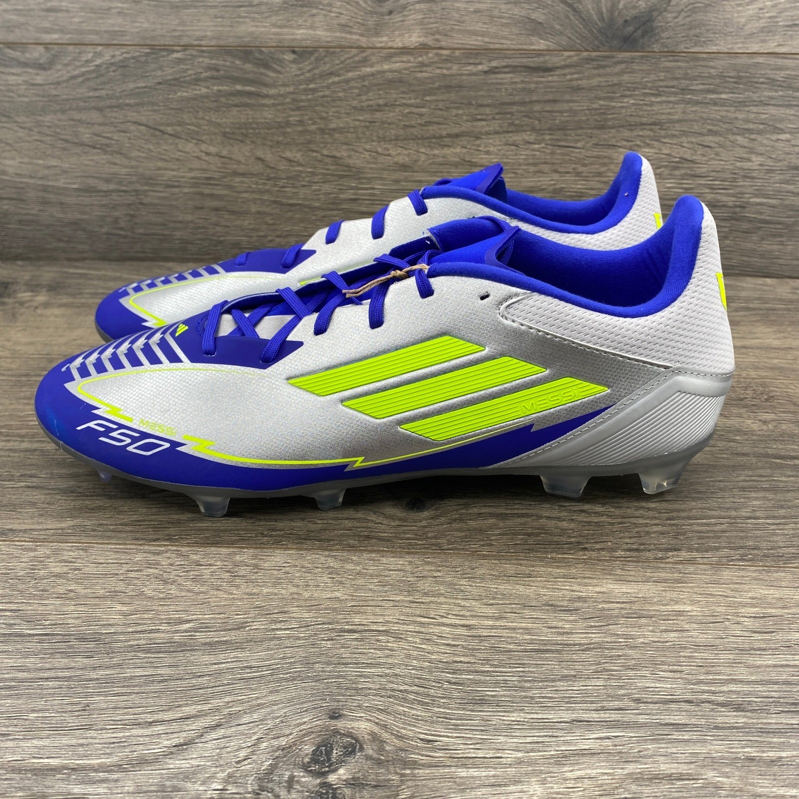 Adidas Messi F50 Soccer Cleats Silver Royal Blue Lime Green Men's Size 11