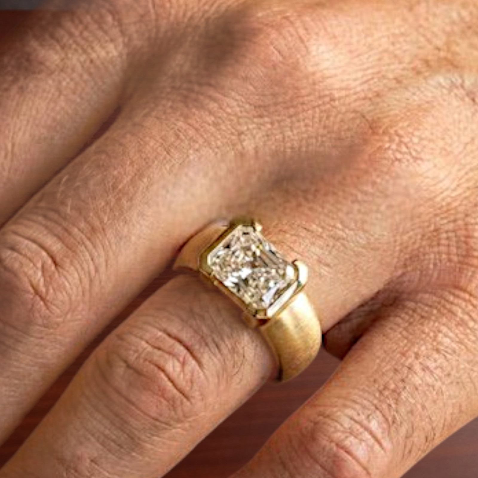 Mens Diamond Engagement Band Ring Radiant 14k Yellow Gold IGI Lab Grown 2.50 Ct