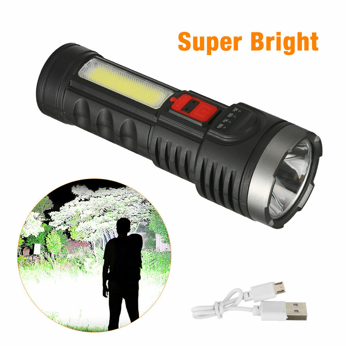 Super Bright LED Torch Tactical Flashlight USB Rechargeable & Battery