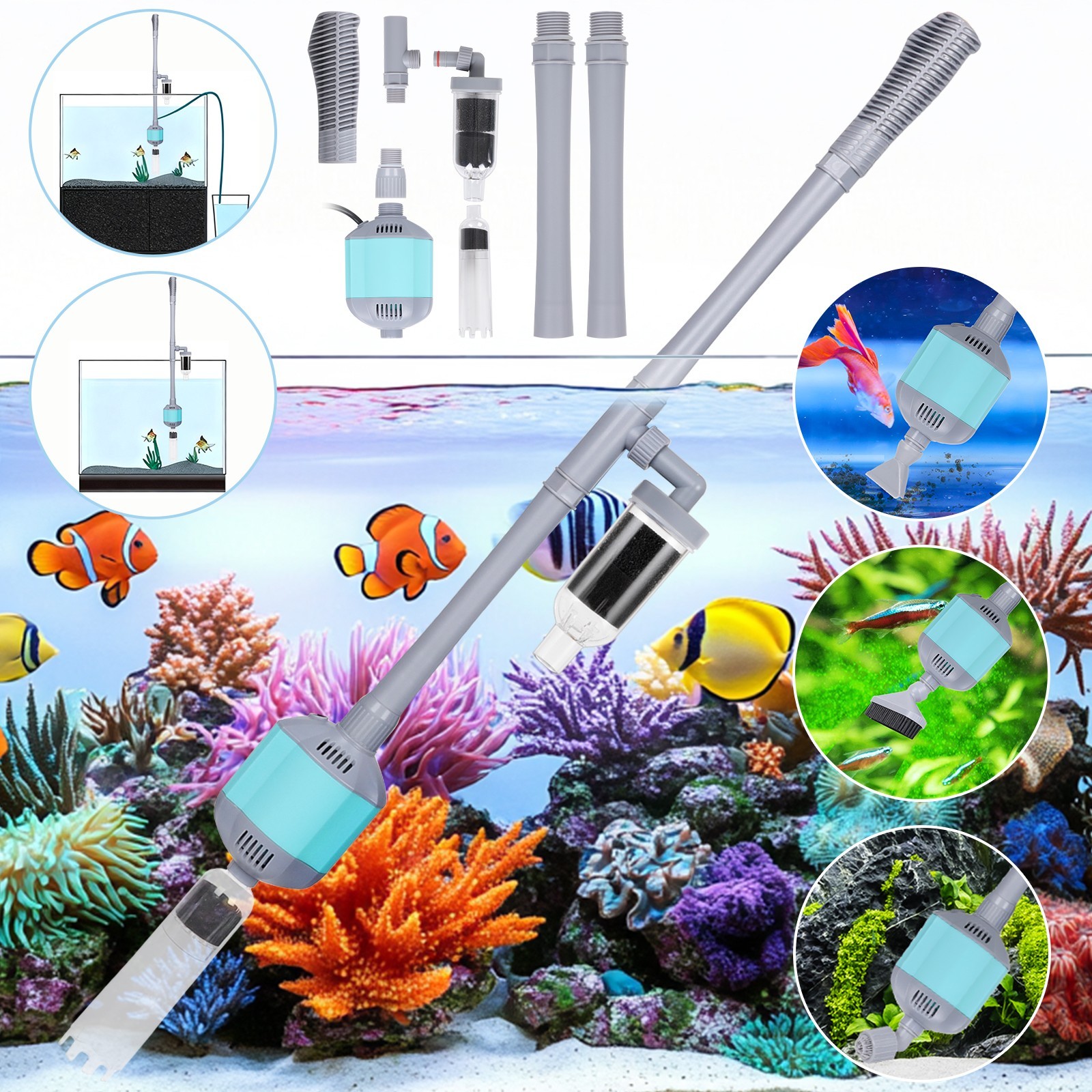 hygger Aquarium  Gravel Cleaner Fish Tank Automatic Siphon Vacuum Water Change