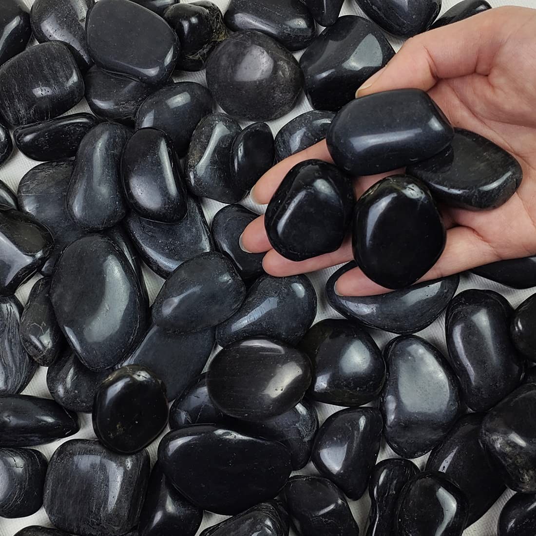 5 lbs Polished Black River Rocks 12 Inch for Indoor Plants & Garden Decor