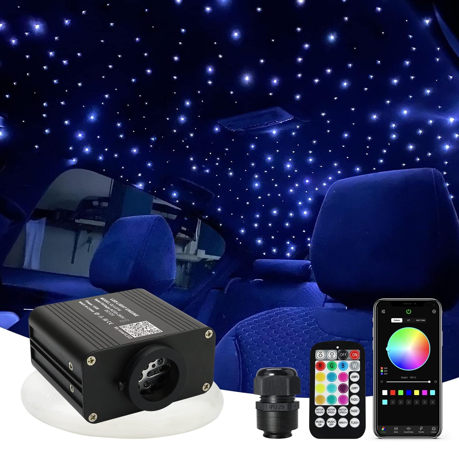 Upgraded AMKI 16W RGBW Fiber Optic Lights Kit Twinkle + Music Mode 200pcs Cab...