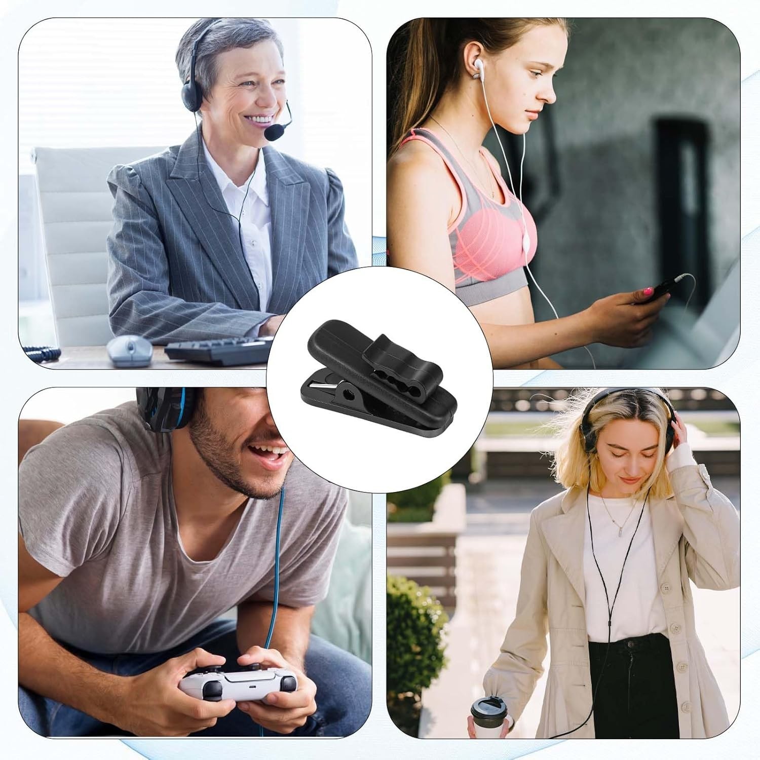 Lightweight Black Earphone Wire Clips - 24 pcs for Headphone Cable Control