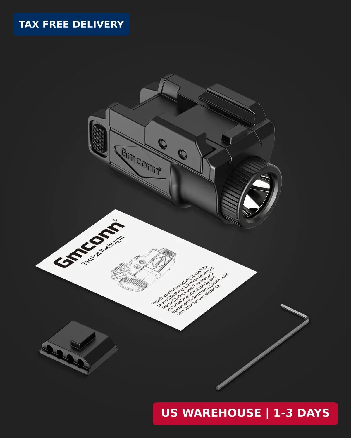 700 Lumen Pistol Light, Compact Adjustable Rail Mounted Flashlight Mini W