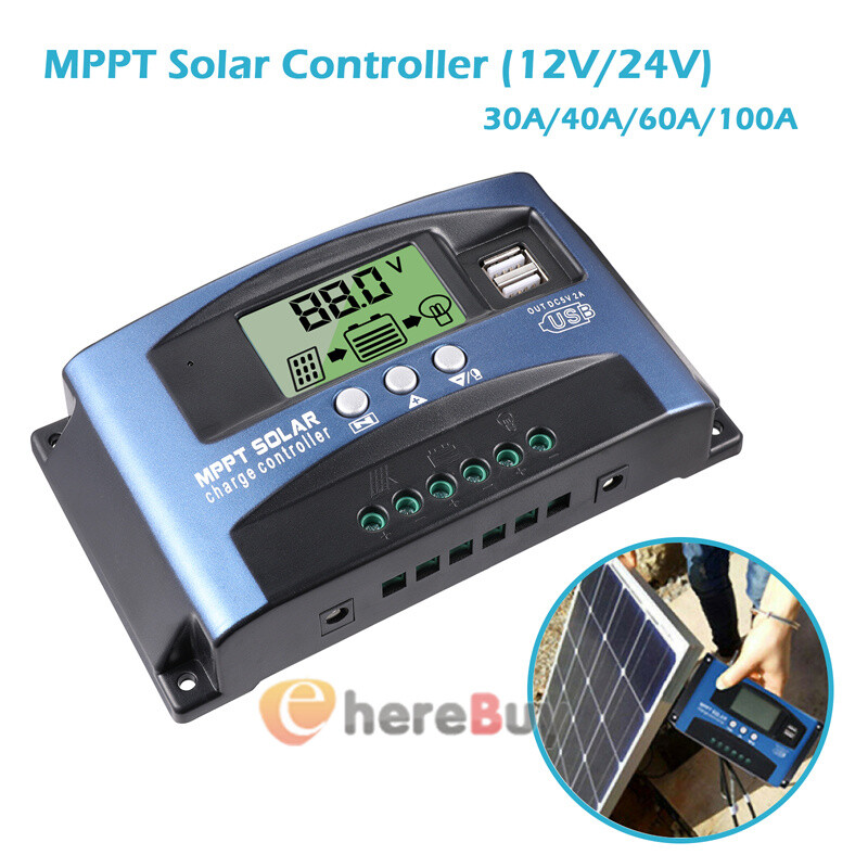 100A Solar Charge Controller Solar Panel Battery 12V/24V Timer Setting MPPT Auto