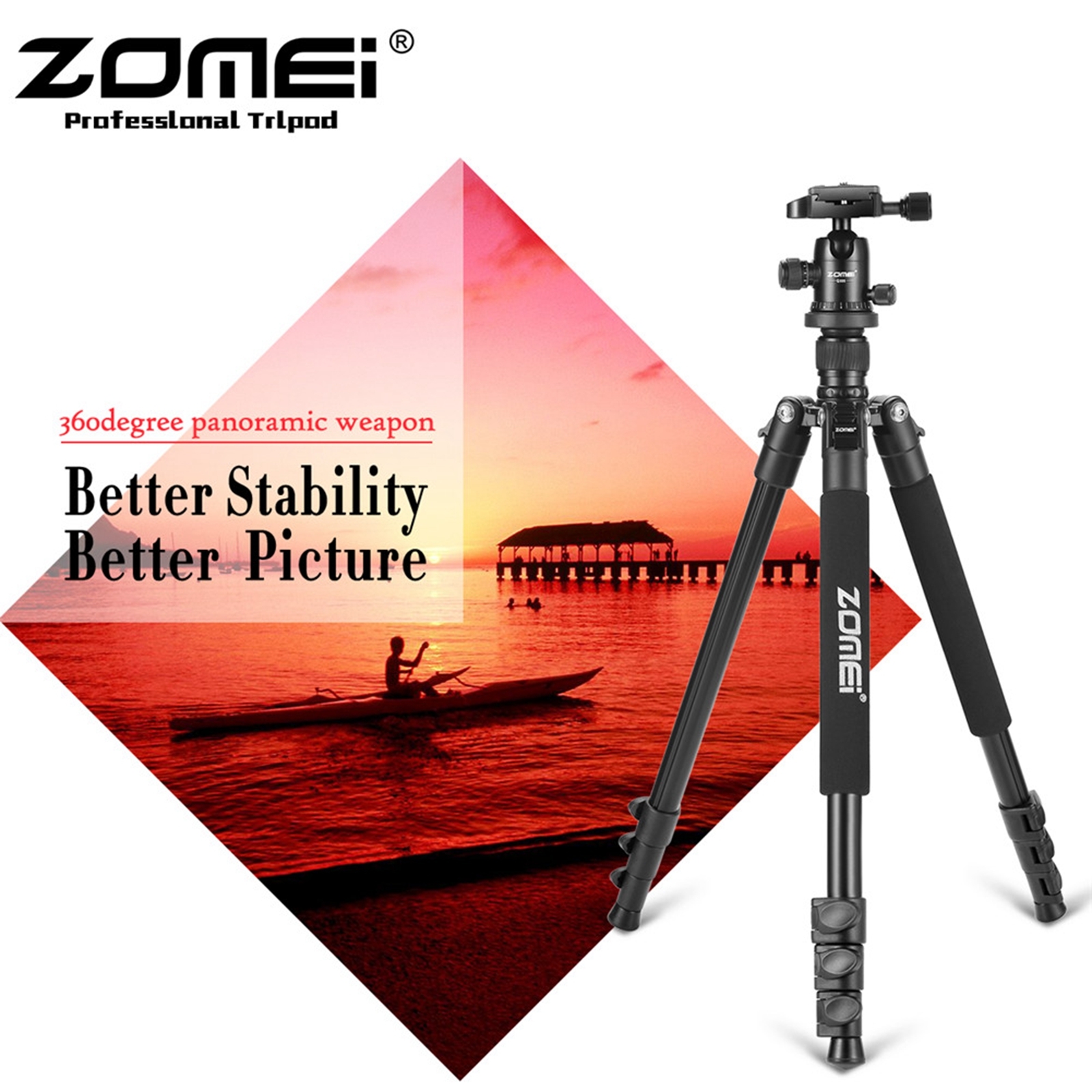 ZOMEI Q555 Professional Aluminium Tripod&Ball Head Travel for Canon Camera Nikon