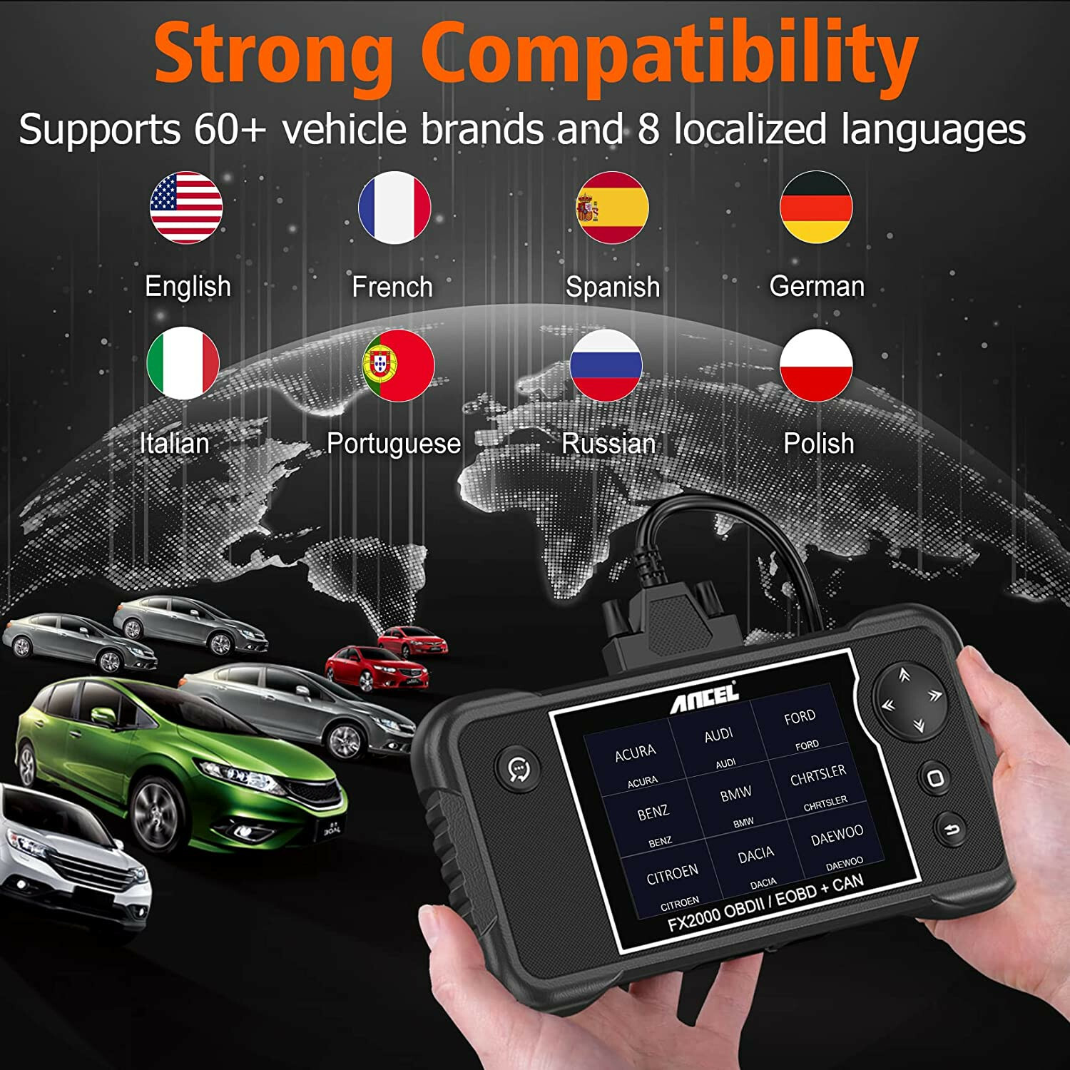 Check Engine Transmission ABS SRS Code Reader OBD2 Scanner Car Diagnostic FX2000