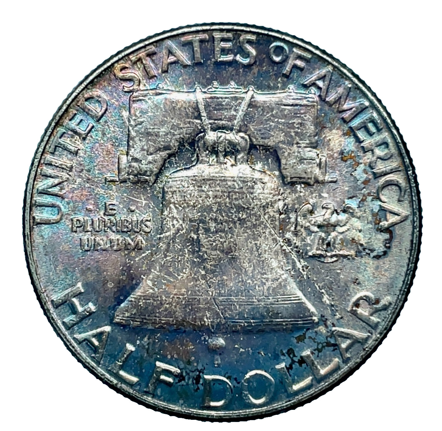 1955 Rainbow Toned Franklin Half Dollar BU-Unc. FBL 50c 90% Silver U.S Coin # 52