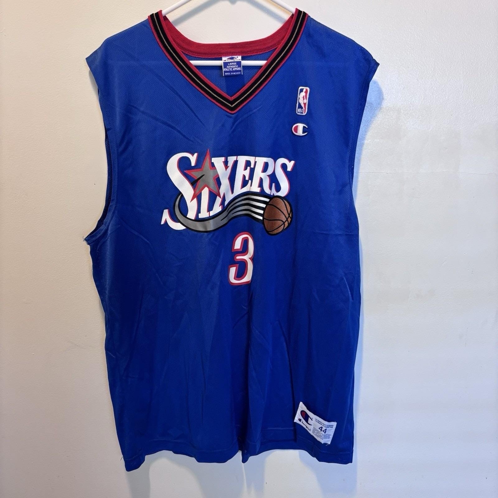Champion Mens Allen Iverson Philadelphia 76ers Blue Large Jersey  NBA