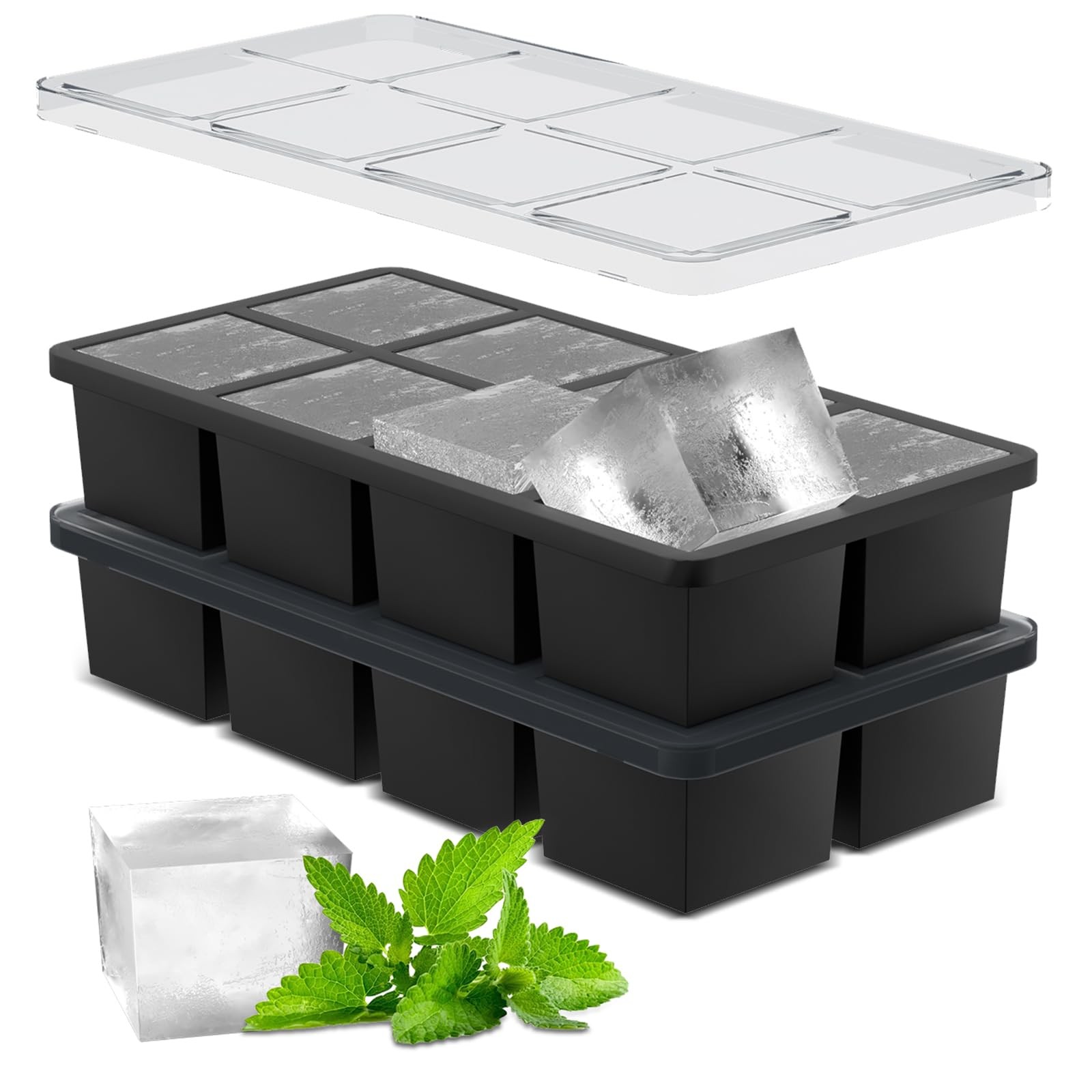 Large Ice Cube Tray: 2024 Upgraded Silicone Square Ice Cube Mold For Whiskey,...