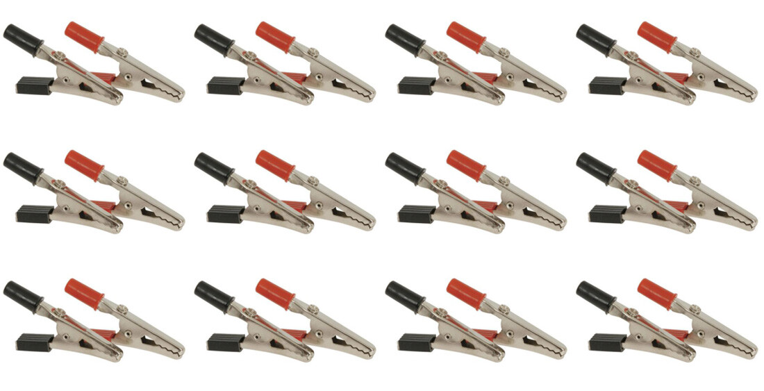12 Pairs 50mm Plastic Handle Test Probe Metal Alligator or Crocodile Clips 24pcs