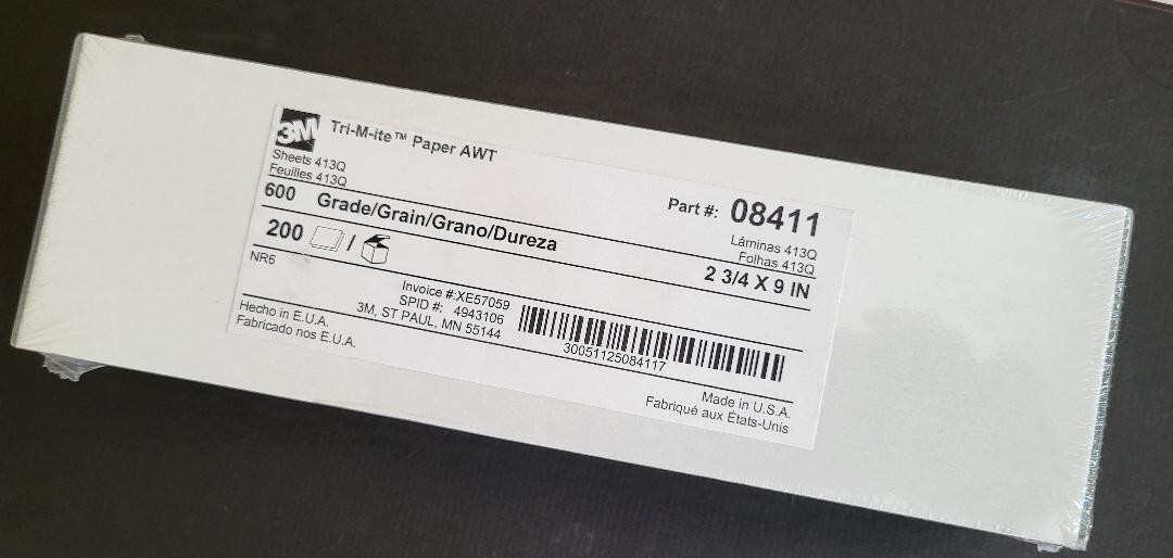 3M 413Q Abrasive Sand Paper Sheets Grade 600 (2 3/4" x 9", Qnty 200) NOS