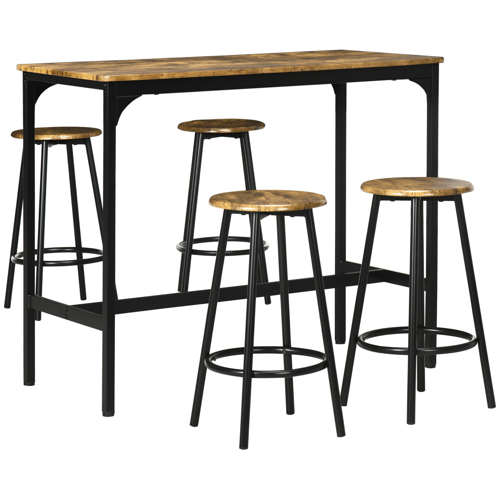 HOMCOM 5-Piece Bar Table and Chairs Set with Metal Frame for Dining Room