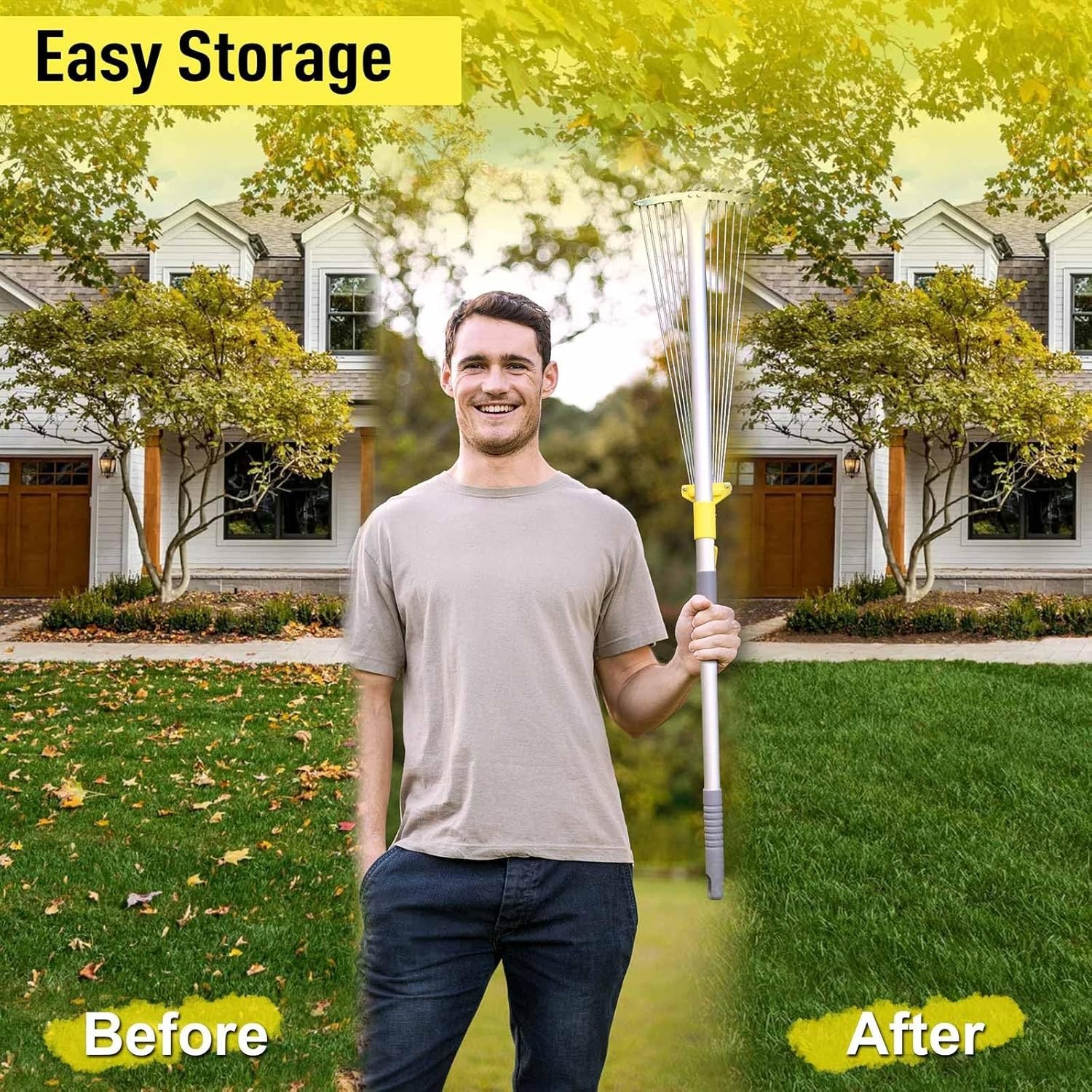 Adjustable Leaf Rake for Garden and Yard