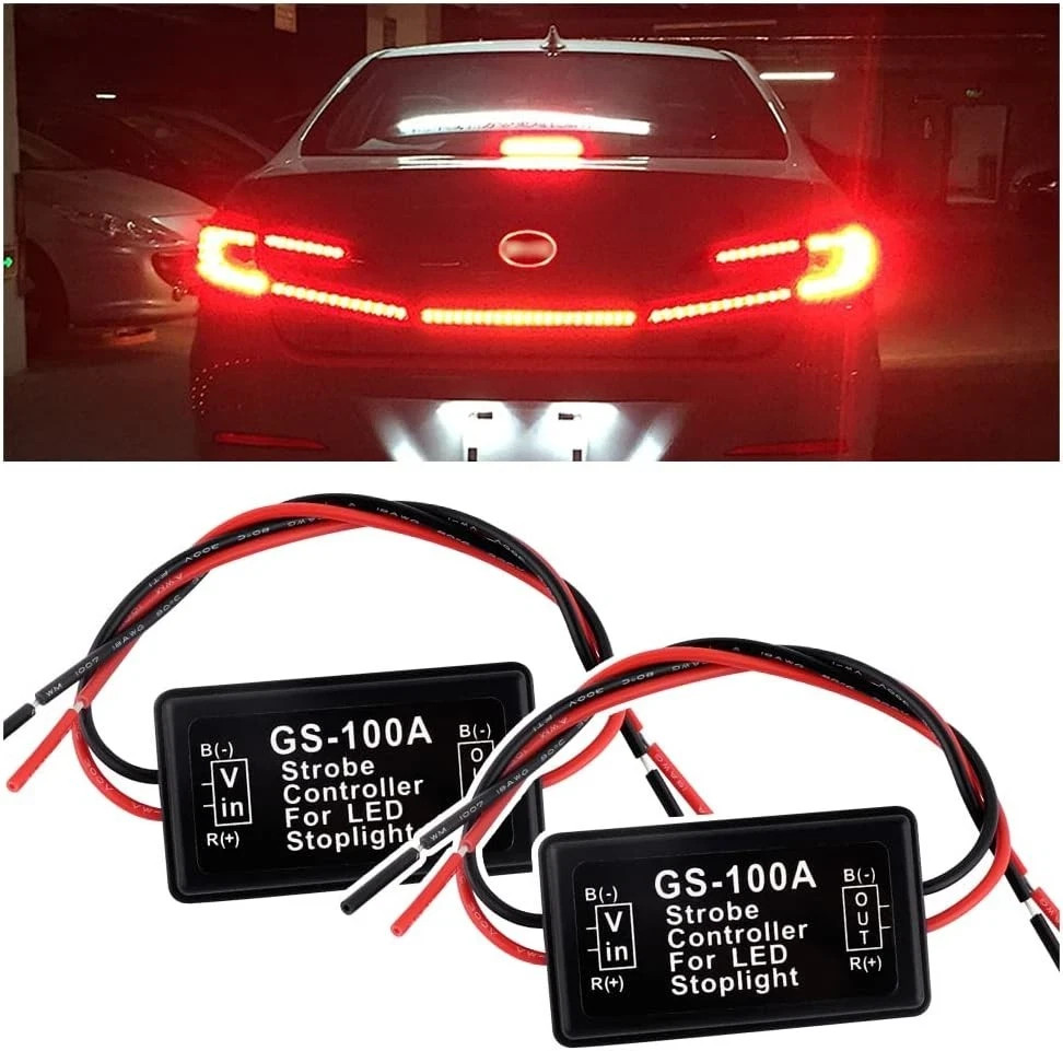 2PCS 6V-30V LED Brake Light Flasher with Pre-Wired, Universal Pulsing Strobe