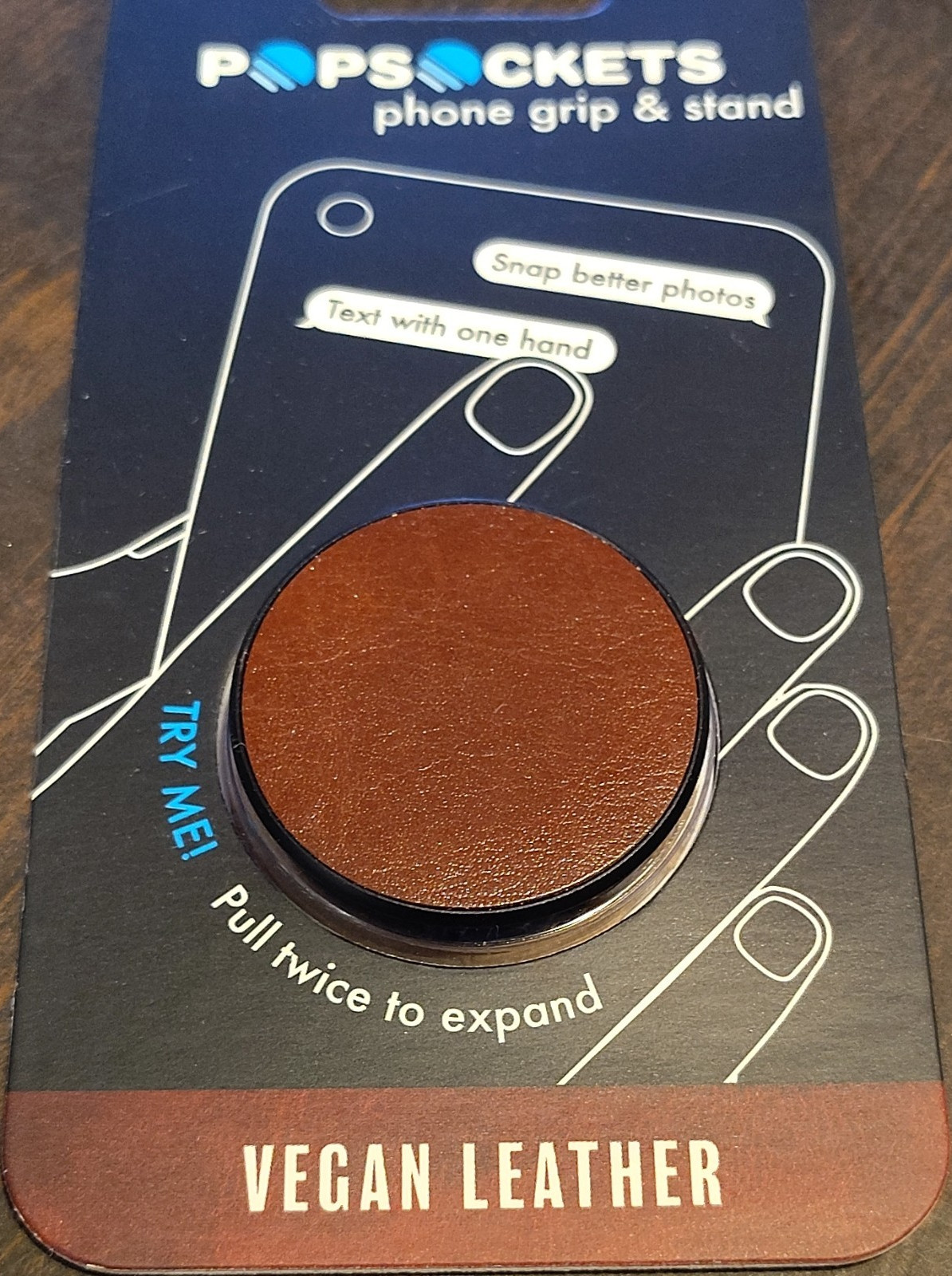 PopSockets Phone Grip & Stand Vegan Leather Brown Black Repositionable Adhesive