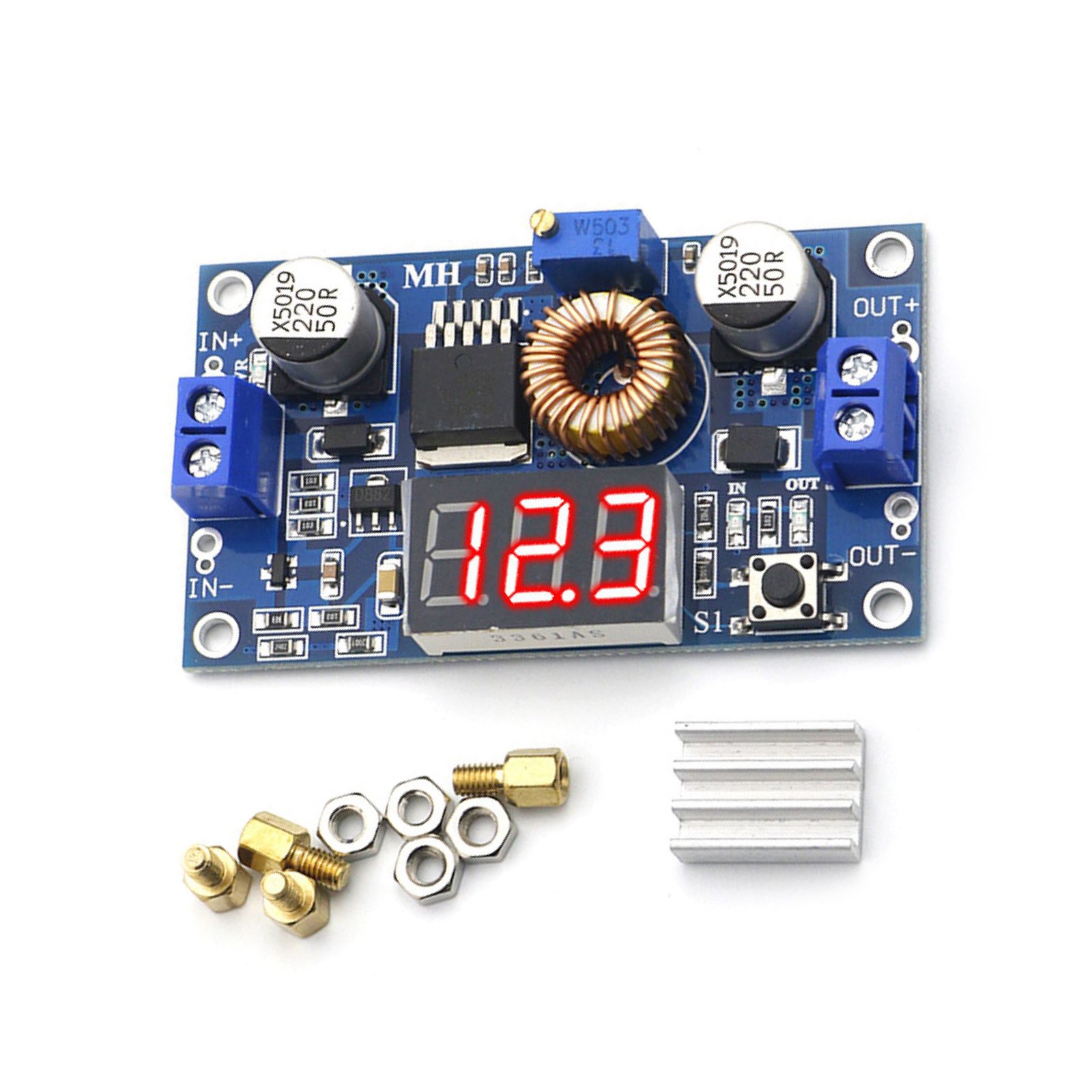 96% Efficiency Voltmeter Heatsink Standoffs DC-DC Step Down 5A Adjustable New